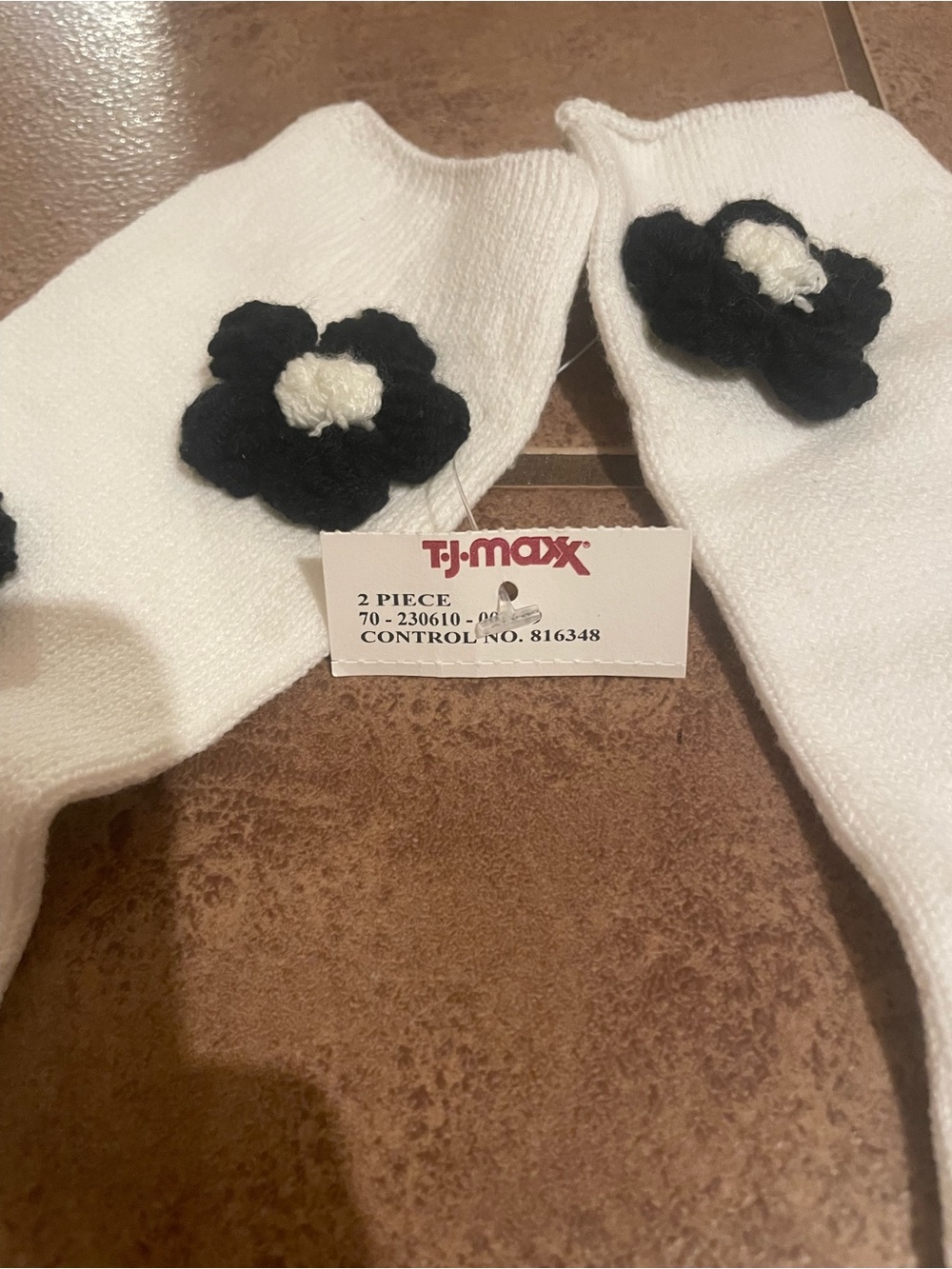 T.J.Maxx White Socks with Black Flower Appliqués
